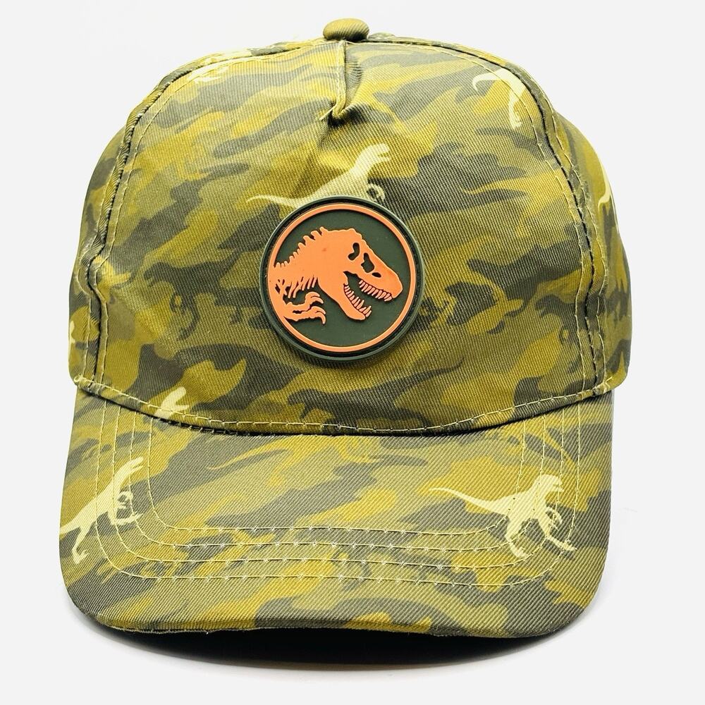 Jurassic World Dominion Camo Dinosaur Baseball Cap Green Orange T-Rex Hat OSFM